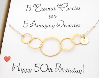 50th Birthday gift Women 5 Circles for 5 Decades Personalized Gift for Her Gift for Mom Grandma Nana Gift Sisters Jewelry Friend Birthday