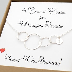 Personalized 40th Birthday Gifts for Women Jewelry Four Circle Adjustable Necklace Four Circles Four Decades Silver Gold Circles