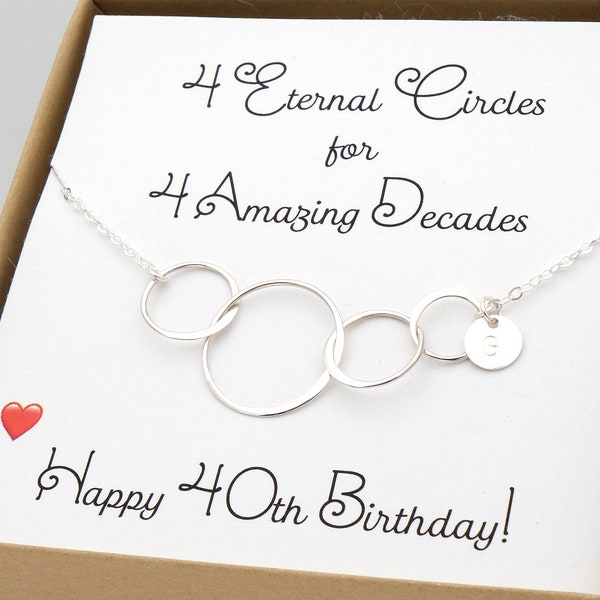 Personalized 40th Birthday Gifts for Women Jewelry Four Circle Adjustable Necklace Four Circles Four Decades Silver Gold Rose Gold Circles