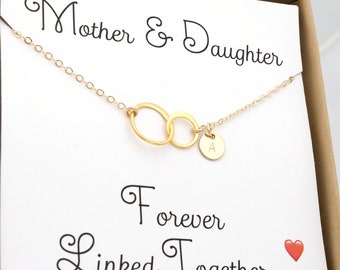 Memorial Personalized Mother and Daughter Necklace 2 Interlocking Circles Necklace Gift Initial Disc Remembering A Loved One Adult or Child