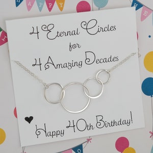 40th Birthday Gifts for Women Rose Gold Necklace Four Circle Necklace Linked 40th Anniversary Gift 4 Sisters Gift 4 Best Friend Necklace image 3