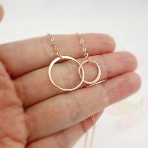 Best Friend Necklace Rose Gold Necklace Two Circle Necklace Best Friend Gift Sisters Necklace Mom and Daughter Gift Infinity image 4