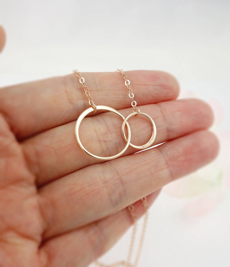 Best Friend Necklace Rose Gold Necklace Two Circle Necklace Best Friend Gift Sisters Necklace Mom and Daughter Gift Infinity image 4