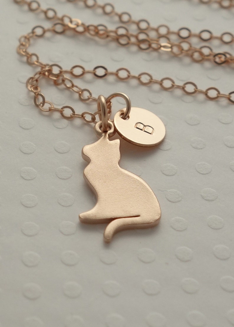 Rose Gold Cat Necklace Personalized Cat Lover Gift for Her Cat Etsy