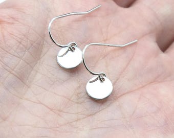 Tiny Sterling Silver Disc Earrings, Minimalist Dangle Earrings, Dainty Everyday Jewelry