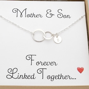 Personalized Mother and Son Necklace, 2 Two Interlocking Circles Necklace, Silver, Rose Gold, Happy Mother's Day Gift, New Mom Jewelry image 1