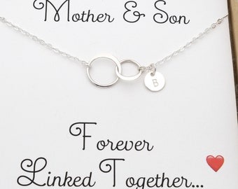 Personalized Mother and Son Necklace, 2 Two Interlocking Circles Necklace, Silver, Rose Gold, Happy Mother's Day Gift, New Mom Jewelry