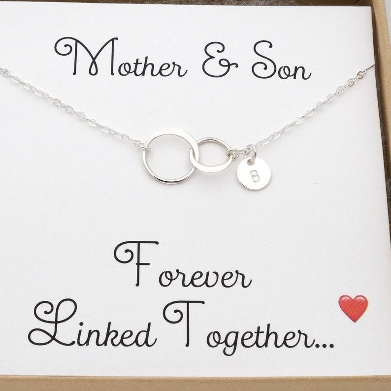 Personalized Mother and Son Necklace, 2 Two Interlocking Circles Necklace, Silver, Rose Gold, Happy Mother's Day Gift, New Mom Jewelry image 1