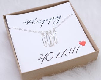40th Birthday Gifts for Women Jewelry Four Flattened Oval Links Adjustable Necklace Four Ovals Happy 40th Geometric Modern Necklace