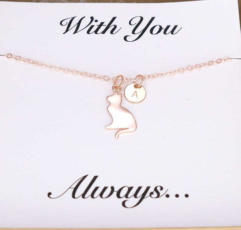 Rose Gold Cat Necklace Personalized Cat Lover Gift for Her Cat Jewelry Personalized Cat Necklace Cat Memorial Necklace Personalized Cat Gift image 2