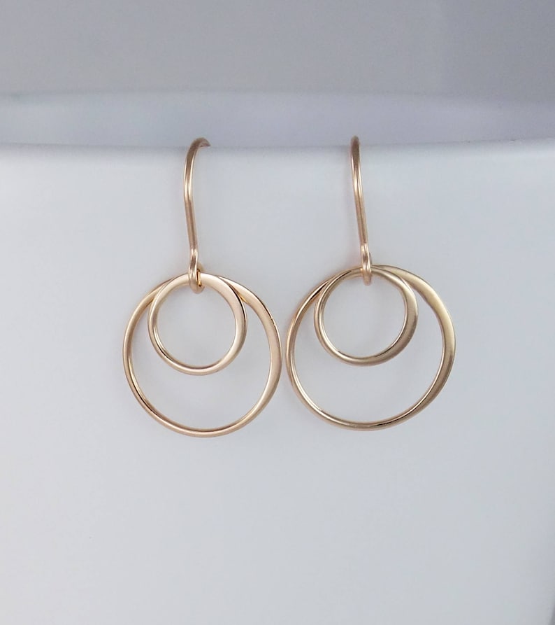 Double Hammered Open Circle Earrings Birthday Gift for Her ROSE GOLD Silver Mixed Metal Earrings Minimalist Earrings Dangle Earrings image 5