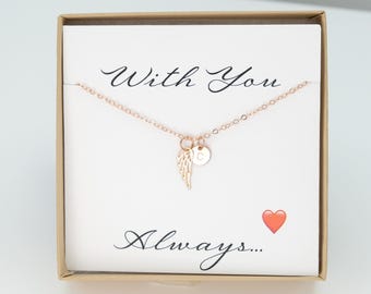 Rose Gold Memorial Gold Angel Wing Necklace • Personalized Memorial Gift Loss of Father Mother Brother Sister Baby Dainty Best Friend Pet