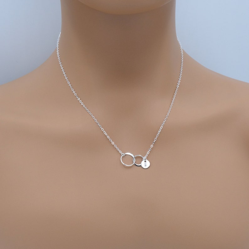 Personalized Mother and Son Necklace, 2 Two Interlocking Circles Necklace, Silver, Rose Gold, Happy Mother's Day Gift, New Mom Jewelry image 2