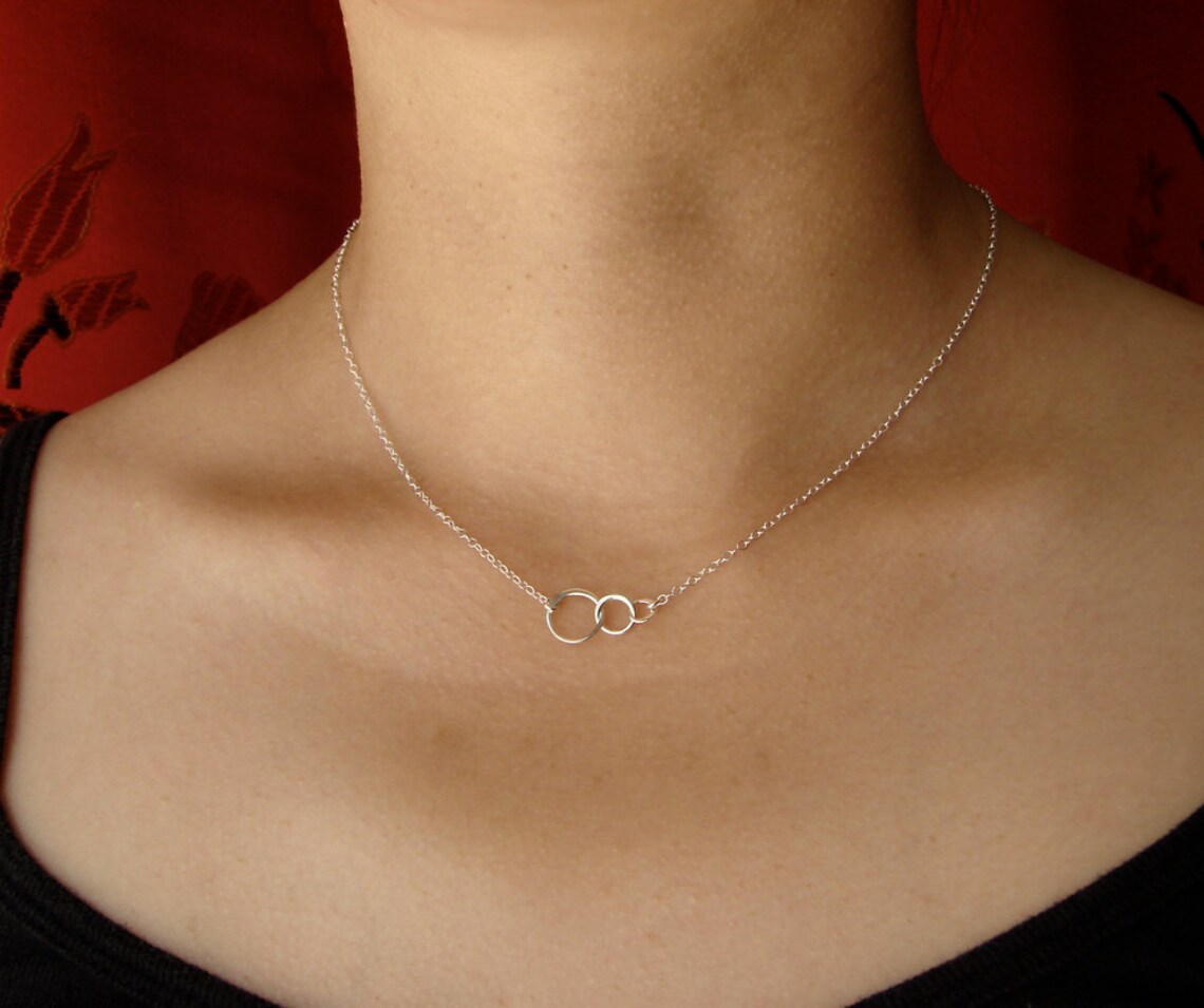 Three Circle Necklace Silver Tiny Three Linked Circles Sweet Etsy