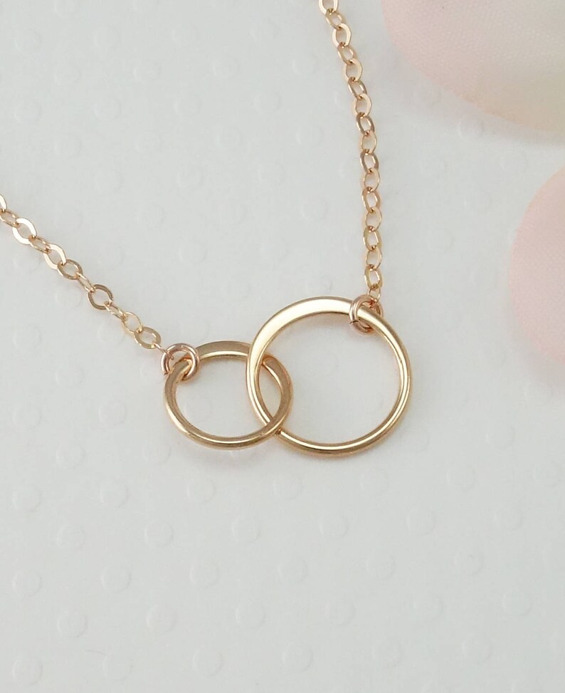 Best Friend Necklace Rose Gold Necklace Two Circle Necklace Best Friend Gift Sisters Necklace Mom and Daughter Gift Infinity image 1