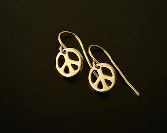 Bronze Peace Sign Drop Earrings