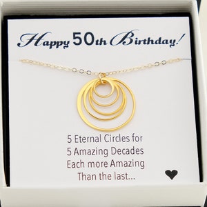 50th Birthday Gifts for Women Jewelry - Happy 50th Birthday Gift Best Friend - 5 Circle Necklace - Fiftieth Birthday Gift for Her - Elegant