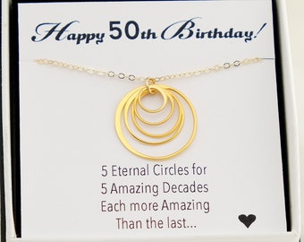 50th Birthday Gifts for Women Jewelry - Happy 50th Birthday Gift Best Friend - 5 Circle Necklace - Fiftieth Birthday Gift for Her - Elegant