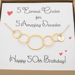50th Birthday gift for Women 5 Circles for 5 Decades Personalized Gift for Her Gift for Mom Grandma Nana Gift Sisters Friend Birthday