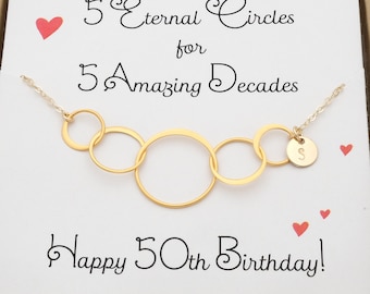 50th Birthday gift for Women 5 Circles for 5 Decades Personalized Gift for Her Gift for Mom Grandma Nana Gift Sisters Friend Birthday