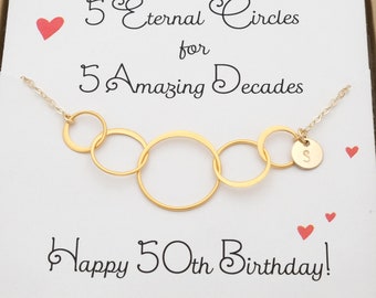 50th Birthday gift for Women 5 Circles for 5 Decades Personalized Gift for Her Gift for Mom Grandma Nana Gift Sisters Friend Birthday