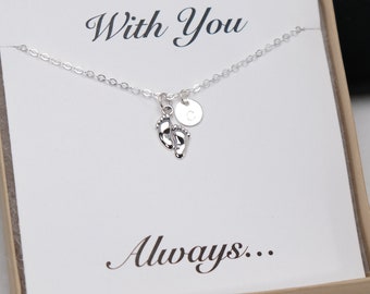 Memorial Silver Baby Feet Charm Necklace Miscarriage Gift Initial Disc Personalized Baby Loss Gift Stillborn Gift Sympathy Bereavement Gift