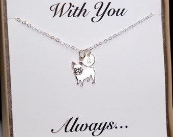 Silver Personalized French Bulldog Necklace Dainty Initial Disc French Bulldog Mom French Bulldog Gifts Frenchie Memorial Frenchie Pet Loss