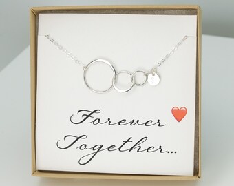 Silver Personalized Three Circles Necklace Forever Together 3 Sisters Family of Three, 3 Generations 3 Best Friends Tres Amigas Hermanas