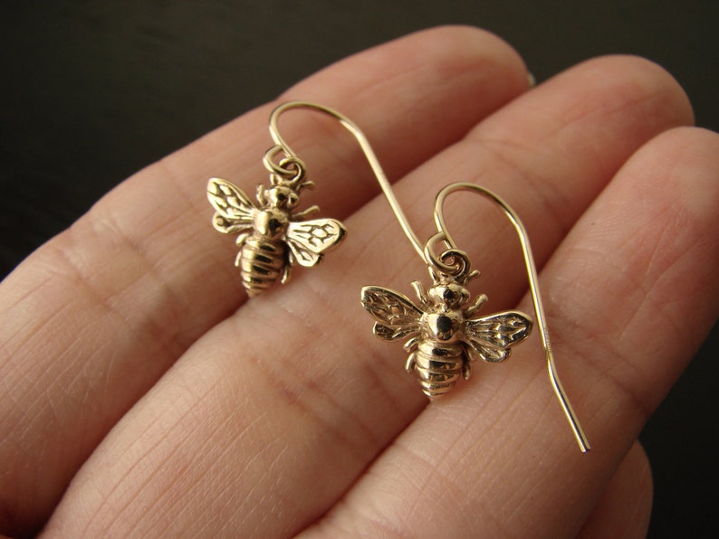Bee Earrings Bronze Honeybee Earrings Bee Jewelry Silver Etsy
