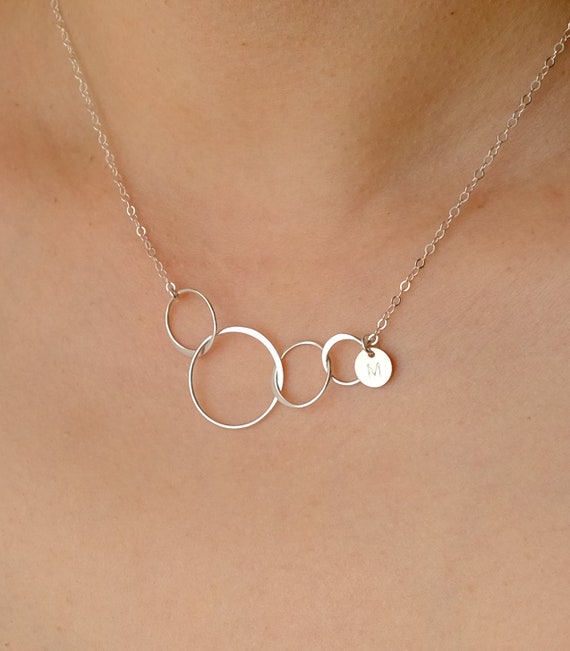 Personalised Engraved Women Jewellery 3 Circle Necklace Rose Gold Silver Giftbox