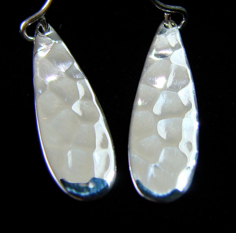 Small Sterling Silver Hammered Teardrop Earrings Shiny Everyday Earrings Minimalist Jewelry Bridesmaid Drop Dangle Earrings Hook Ear wires image 2
