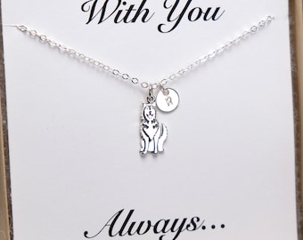 Silver Personalized Husky Necklace Dainty Initial Disc Husky Mom Husky Gifts Husky Memorial Gift Pet Loss Pet Memorial Husky Dog Lover Gift