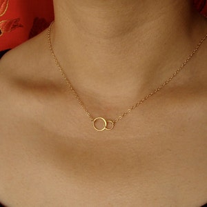 2 year anniversary necklace, 2 circle necklace gold silver, engagement gift for her, 2 sisters Tiny forever linked together circles Necklace image 3