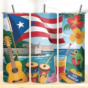 Puerto Rican Culture Wall Art | Vibrant Boricua Flag, Coquí Frog, El Morro, Music & Tropical Decor | Puerto Rico Gift Print