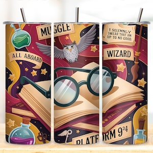 Harry Wizard Glasses & Book Clipart | Magical School PNG | Platform 9 3/4 Sublimation Design | Fantasy Owl Potion Graphics