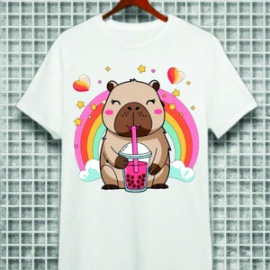 Kawaii Pug Boba Tea T-Shirt Design: Rainbow Dog Graphic (Digital Download)