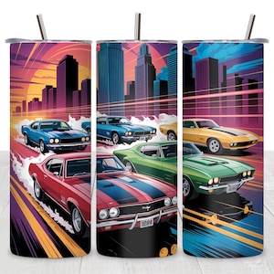Vintage Muscle Car Tumbler Wrap: Retro Sublimation Design (PNG Digital Download 20oz Straight Tumbler)