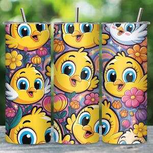 Papel digital de pollito amarillo lindo / Patrón sin costuras de pájaro de dibujos animados kawaii / Sublimación PNG de Pascua de primavera / Descarga de imágenes prediseñadas de pollito bebé