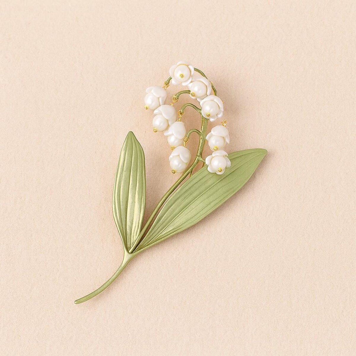 Lily of the Valley Brooch – Pearl Flower Pin, Green Leaf Enamel Brooch, Nature Inspired Jewellery Gift, Elegant Floral Lapel Pin for Women - Etsy