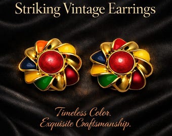 Vintage Floral Burst Clip-on Earrings - Multicolor