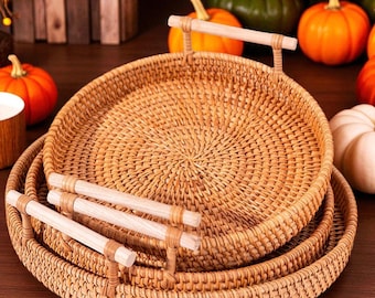 Handwoven Rattan Serving Tray | Boho Farmhouse Kitchen Decor