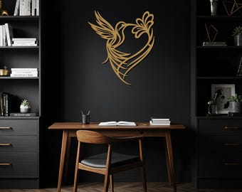 Elegante arte mural de pájaro, escultura de metal moderna, decoración minimalista para el hogar, diseño de pájaro negro para dormitorio y sala de estar, arte para colgar en la pared.