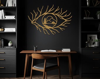 Escultura minimalista de paisaje de metal con diseño de ojo y naturaleza para pared, decoración moderna para dormitorio, sala de estar u oficina, regalo para un nuevo hogar.