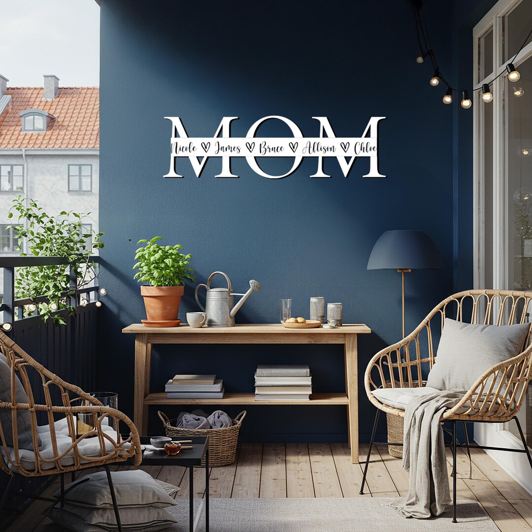 Mom Metal Sign Personalized MOM Metal Wall Art, Mothers Day Gift, Modern Rustic Family ...
