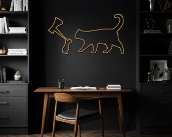 Juego de 2 figuras de metal para pared de gato y ratón, decoración moderna minimalista con siluetas de animales para dormitorio, sala de estar, casa de campo e interiores contemporáneos.