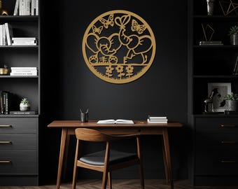 Arte de pared de metal con elefante, letrero de metal con mariposa, decoración de pared para guardería, regalo para amantes de los animales, colgante de pared de metal para habitación infantil, regalo para un nuevo hogar