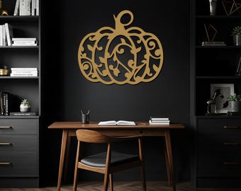 Arte de pared de calabaza de metal, decoración de pared de cosecha de otoño, silueta rústica de calabaza de Halloween para cocina, comedor y casas de campo.