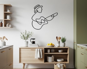 Guitarist Metal Wall Art, Music Inspired Silhouette Wall Hanging, Modern Minimalist Musician Decor for Studio, or Gift for Music Lovers