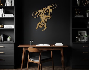 Arte de pared de metal de snowboard, letrero de pared de deportes extremos, decoración de metal de snowboarder, regalo para amantes del esquí, arte de pared deportivo moderno, letrero de pared de metal