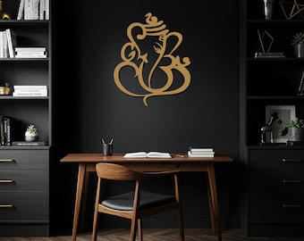 Arte de pared de metal de Ganesha, decoración de dios hindú, colgante de pared para meditación espiritual, arte de pared para sala de yoga, decoración india para el hogar, arte religioso